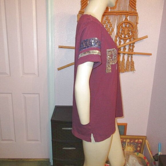 Victoria's Secret Blinged Out T-Shirt Size S Oversized Sequins Short Sleeves - Picture 5 of 10